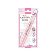 Sally Hansen Push & Buff 2-In-1 Pen packaging with a pink design, featuring cuticle care details.