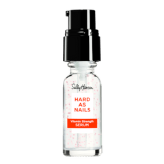 Sally Hansen Hard as Nails Vitamin Strength Serum in a clear bottle with a black pump and red label.