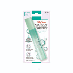 Sally Hansen Gel Rehab Nail Repair Serum bottle with a mint green cap and packaging featuring product details.