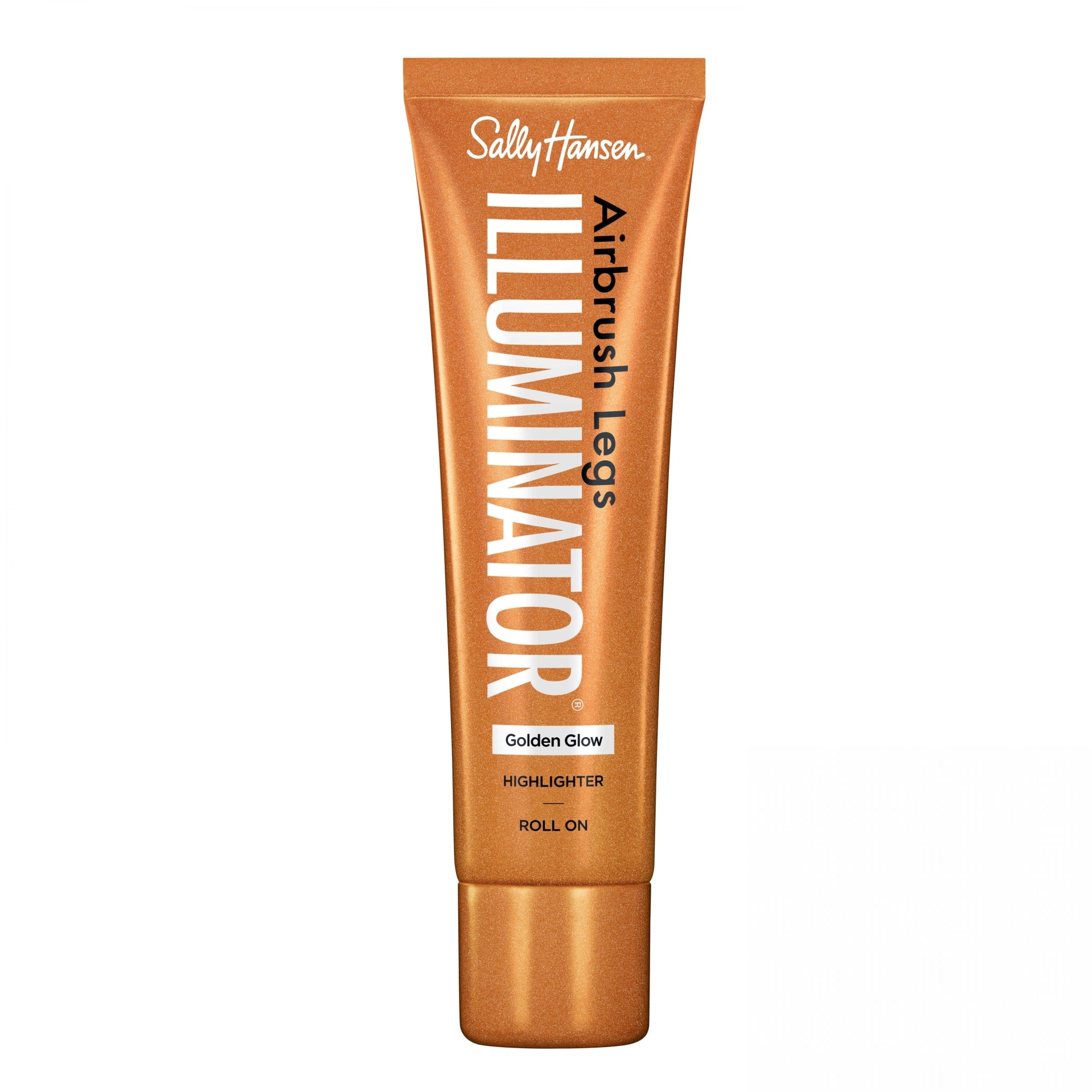 Sally Hansen Airbrush Legs® Illuminator™ in Golden Glow, a roll-on highlighter with a golden shimmer finish.