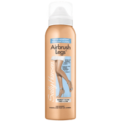Sally Hansen Airbrush Legs® spray bottle with a tan shade and water-resistant label.