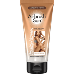 Sally Hansen Airbrush Sun® gradual tanning lotion in Light to Medium with a model applying it.