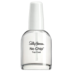 Sally Hansen No Chip Top Coat bottle with a clear formula and white cap.