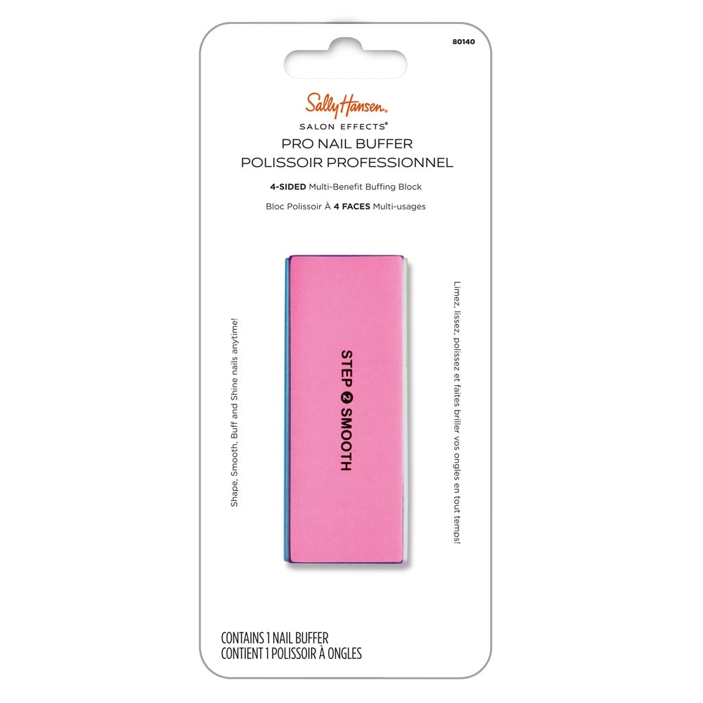 Sally Hansen Salon Effects Pro Nail Buffer with four sides for smoothing and buffing nails. Step 1: Smooth.