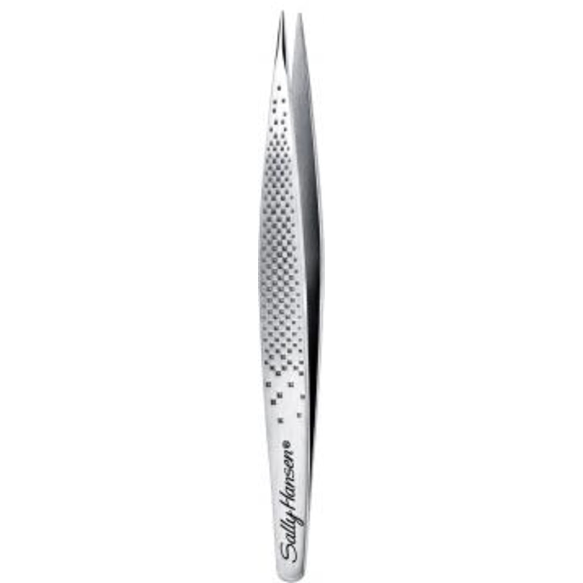 Sally Hansen Stray Hair Beware® tweezers with a sleek stainless steel design and textured grip.
