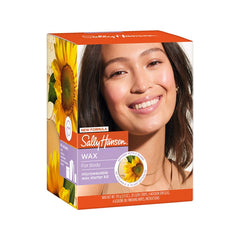 Sally Hansen Wax for Body microwavable wax starter kit with a smiling model and sunflower graphic.